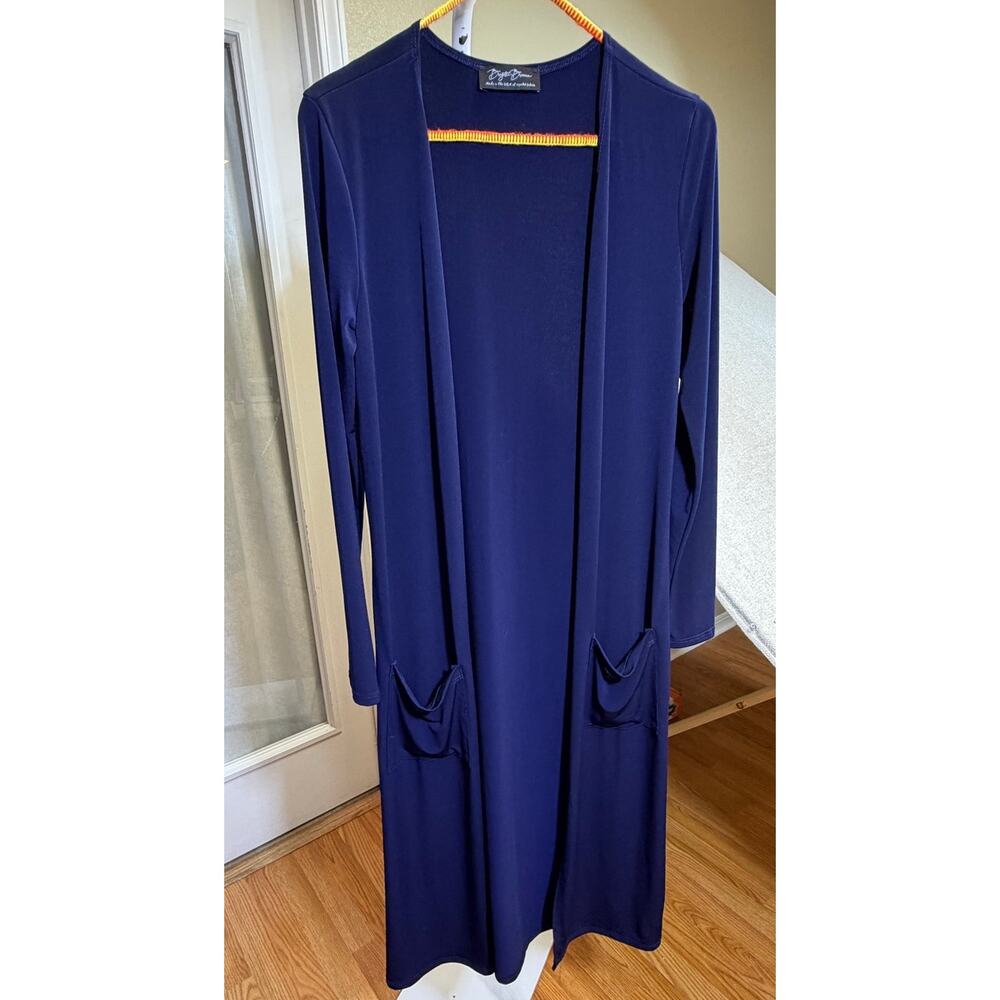 Brigitte Brianna Women Small Blue Open Front Minimalist Cardigan Duster